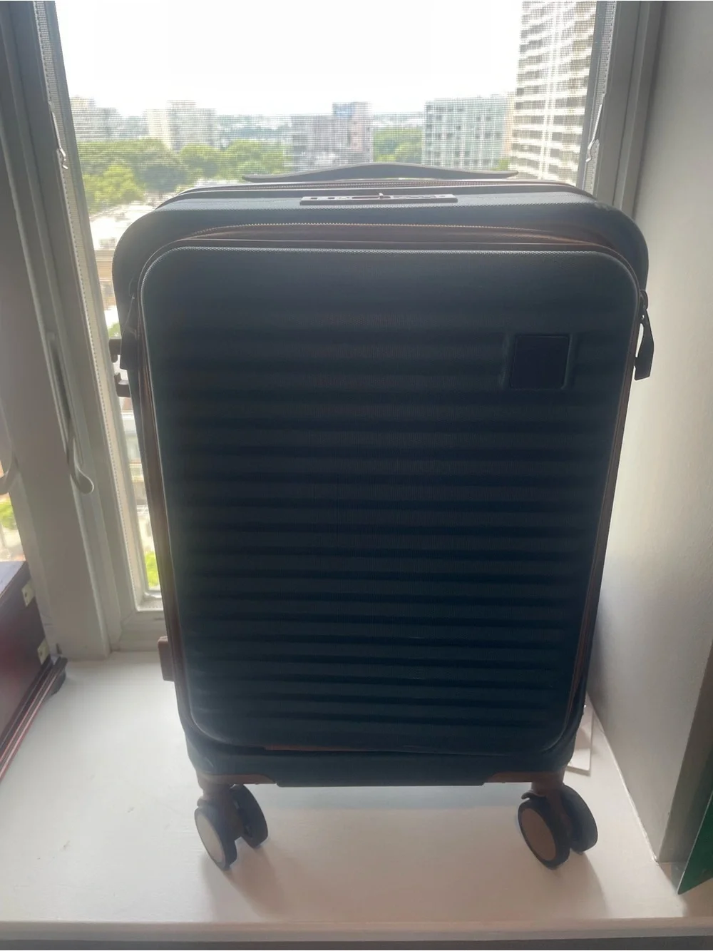 Men's Green Hard-Shell Carry-On with Brown Trim